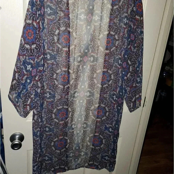 TOPSHOP Red & Blue Print Kimono Swim Beach Dress Tank Cover-up Top 8 or M L - Picture 4 of 7